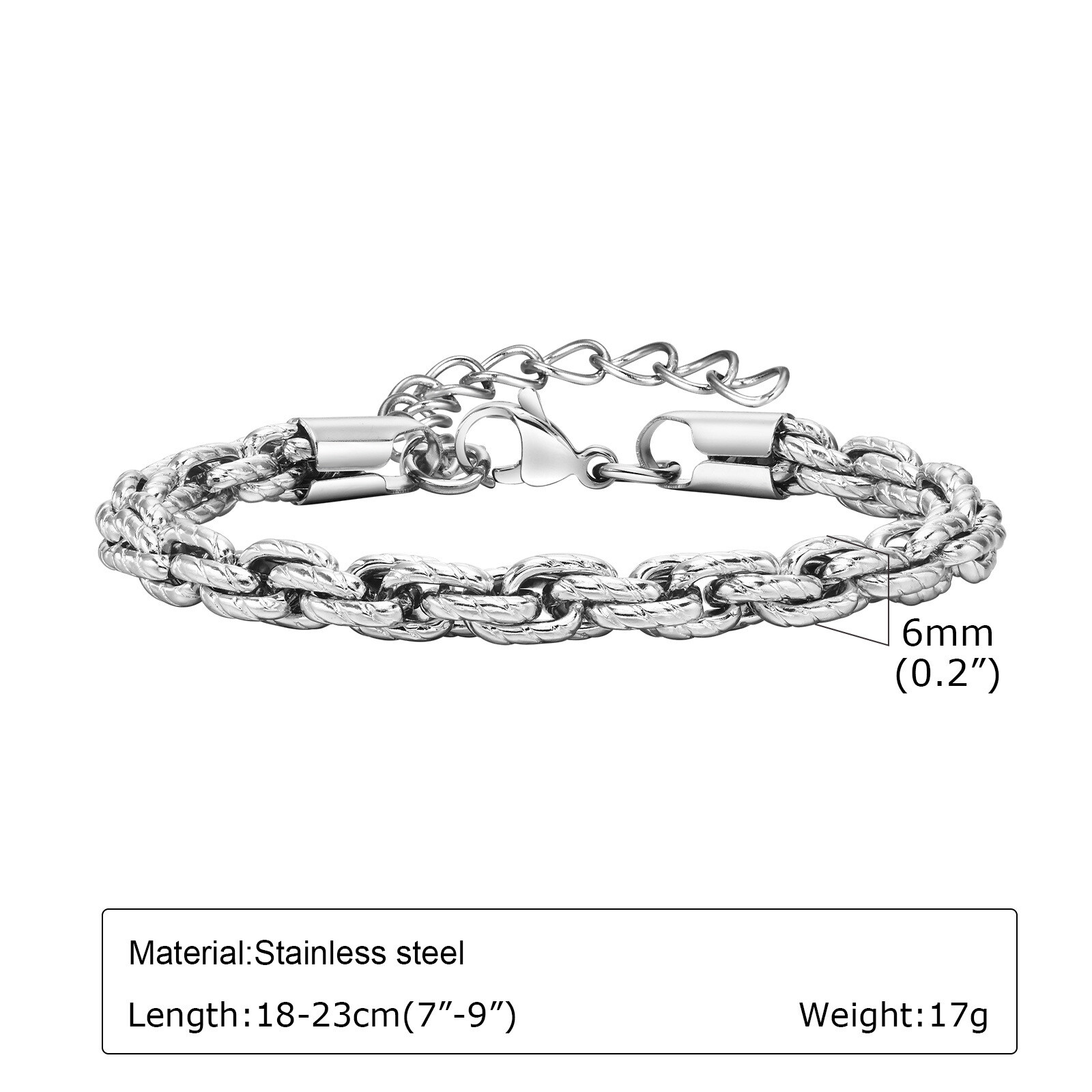 7″-9″ Silver Black Chain Bracelet Retro Men’s Stainless Steel Engagement 18-23cm
