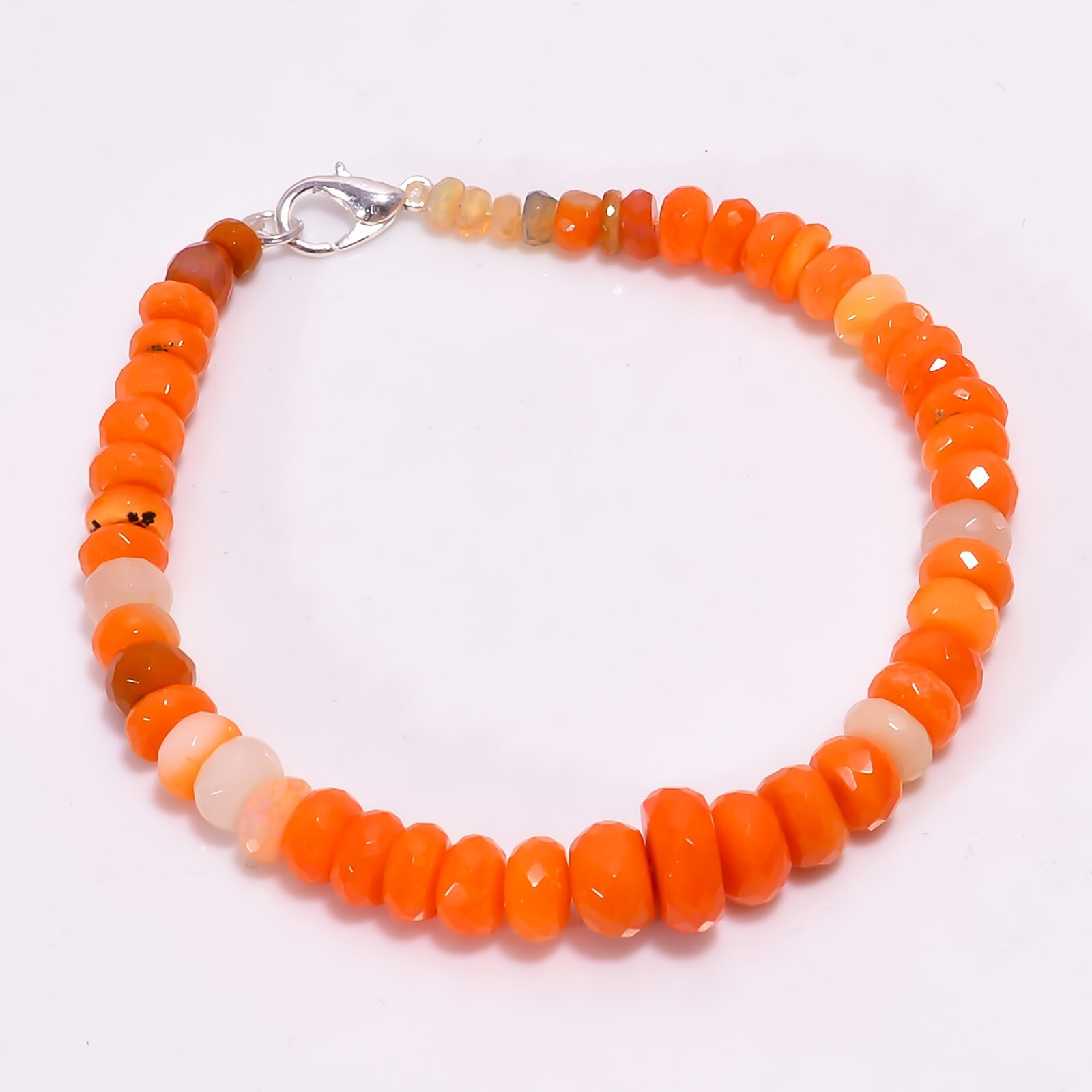 43.3 Ct. Fire Ethiopian Opal Gemstone Rondelle Faceted Beads Bracelet 7″ A-3738