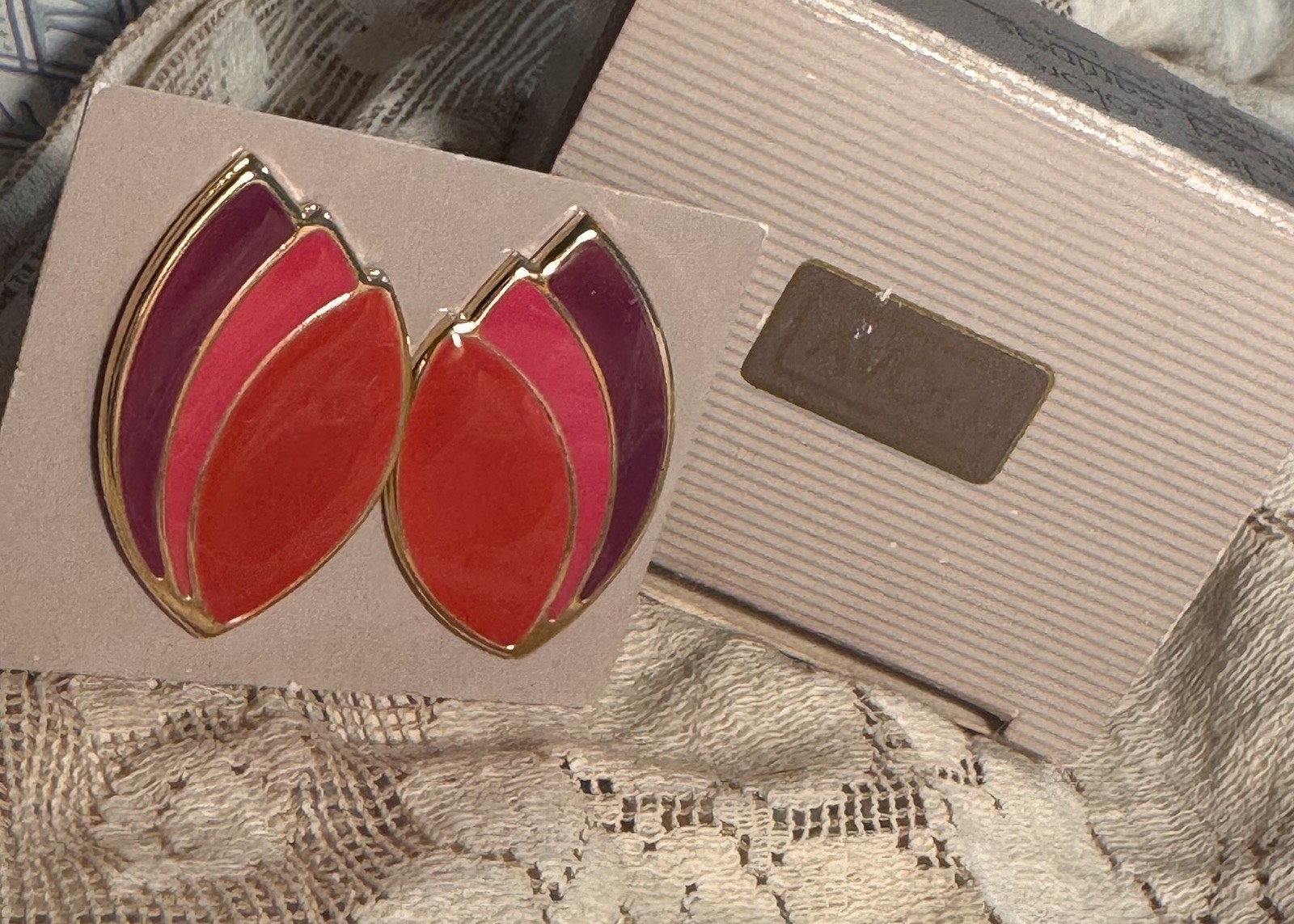 Vintage Avon Paradise Colors Pierced Earrings 1987 Pink Purple Enamel NOS Box
