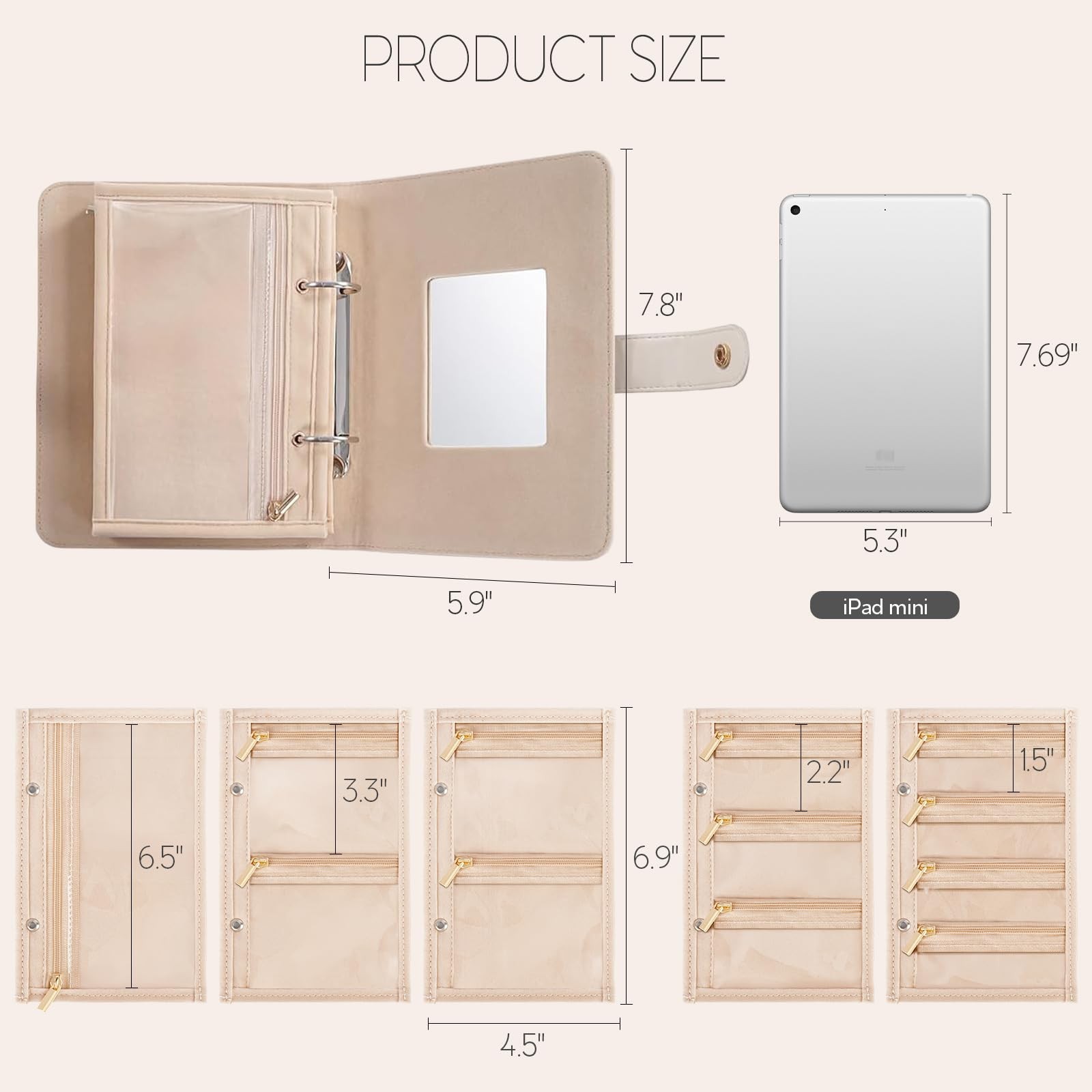 WOOMADA Travel Jewelry Organizer Case, With Mirror, Lavender (with mirrori)
