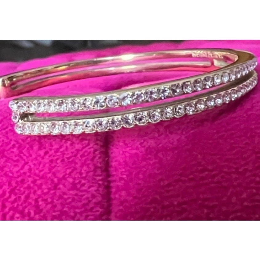 Henri Bendel Double Row Crystal Open Cuff Bracelet EUC