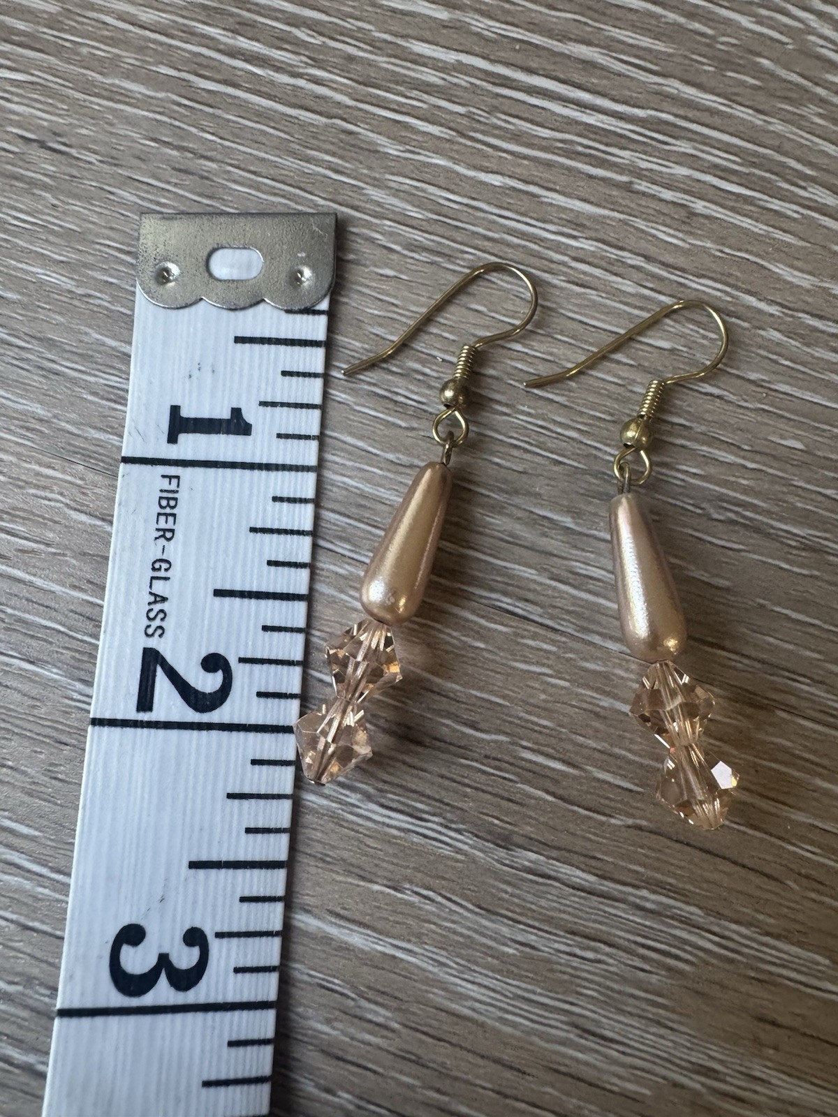 Gold Tone Pearl Teardrop & Champagne Crystal Bicone Dangle Hook Earrings, 2 Inch