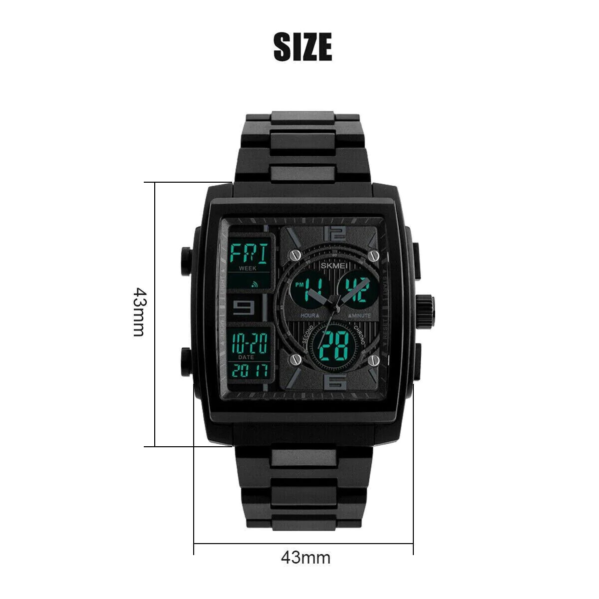 Men’s Military Sport Watch 50M Waterproof LED Dual Time Zone Alarm Chronograph