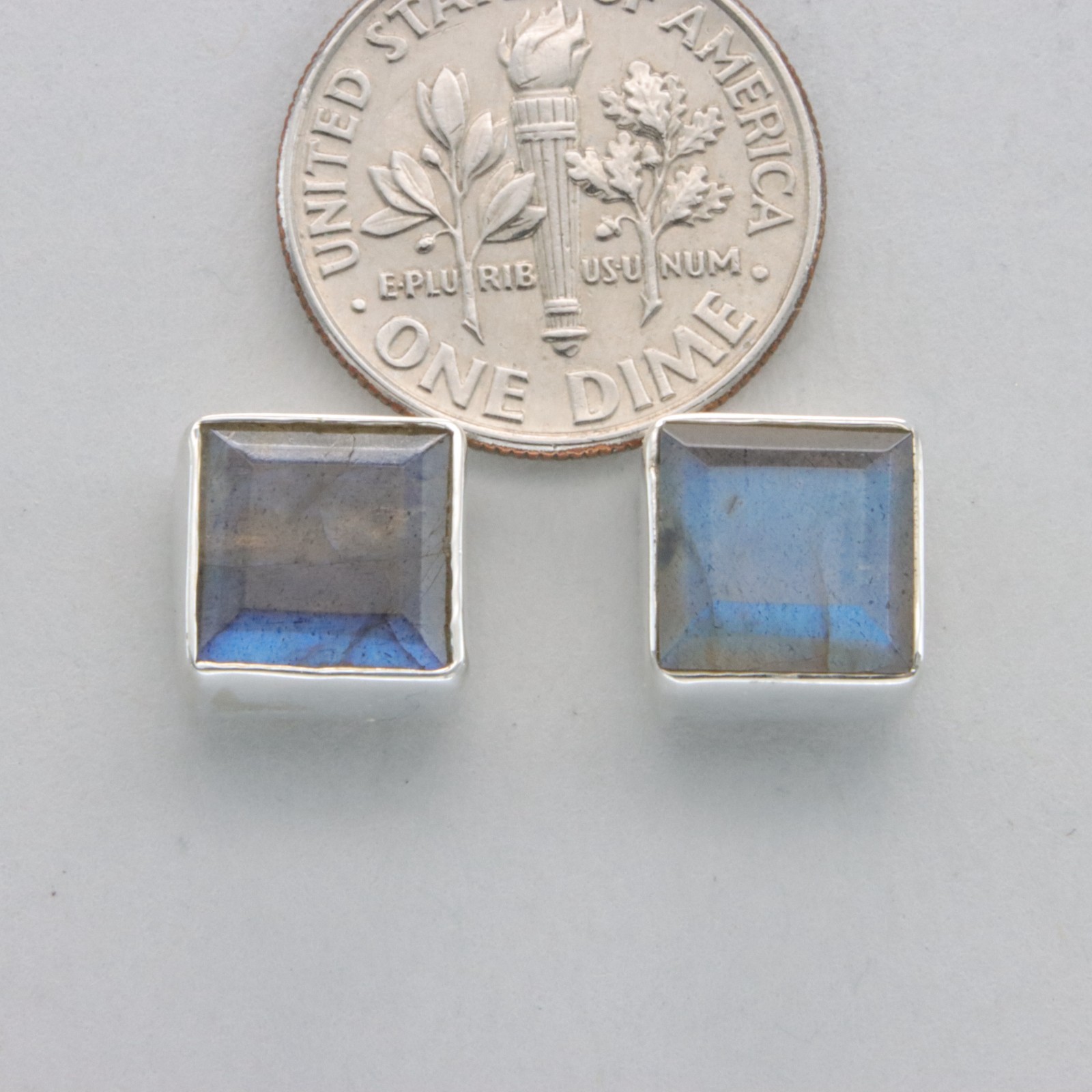 Square / Rectangle LABRADORITE Post Stud Earrings – 925 STERLING SILVER #10e