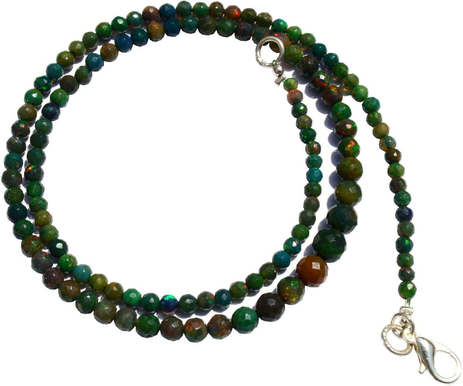 Ethiopian Black Opal Natural Gem 3 to 6mm Size Faceted Round Beads Necklace 18″