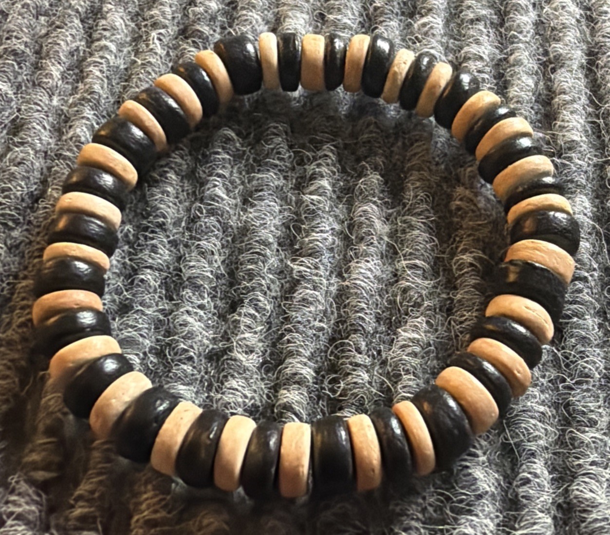 Vintage Black Cream Beaded Stretch Bracelet Retro Lokai Style Jewelry