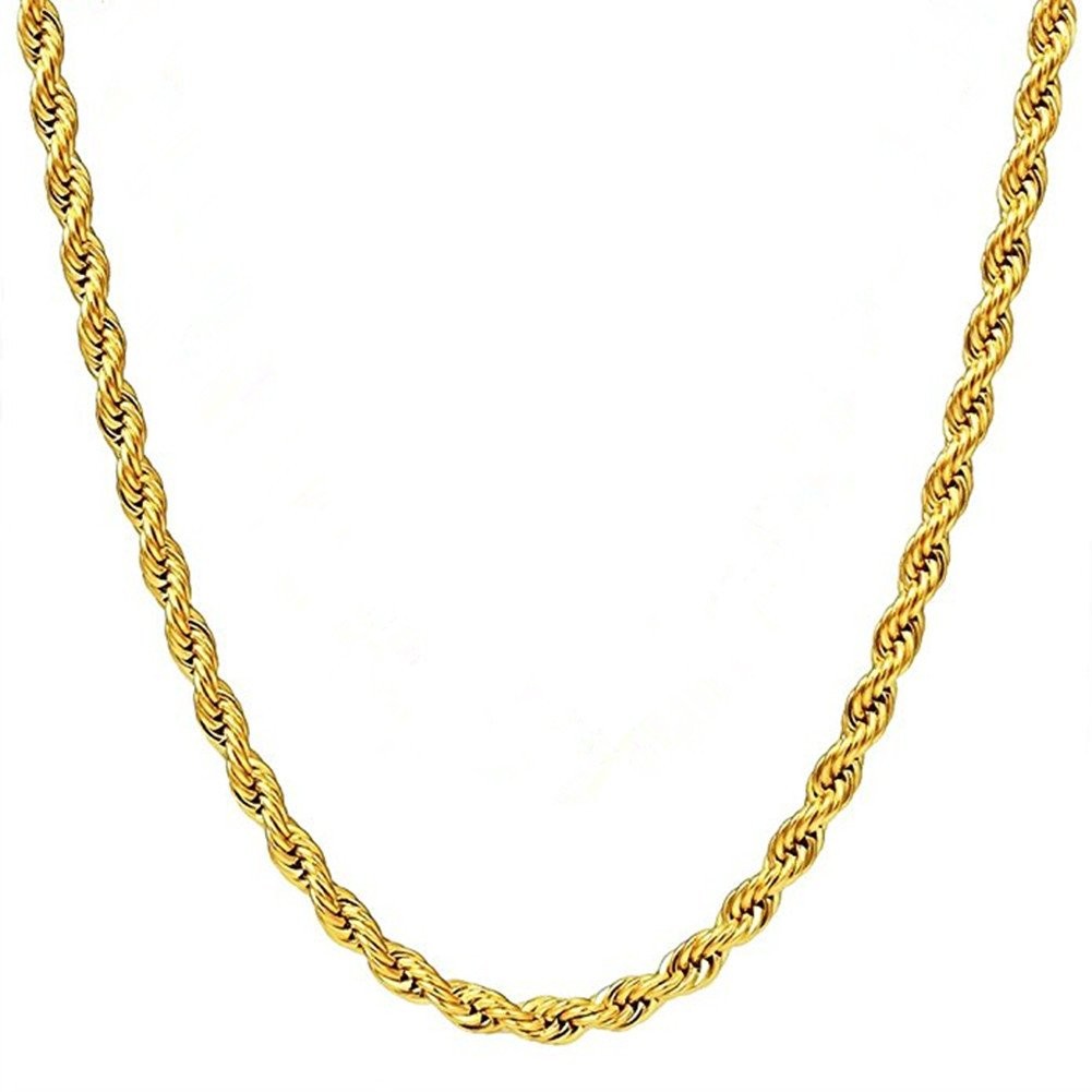3MM Mens Gold Twist Rope Chain Necklace, 18K Gold Plated Stainless Steel Chai…