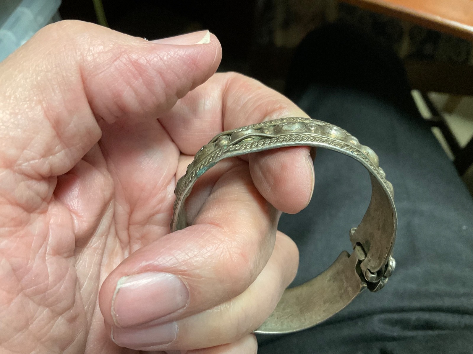 North India/Pakistani Handmade Mid-20th Century Hinged Silver Cuff
