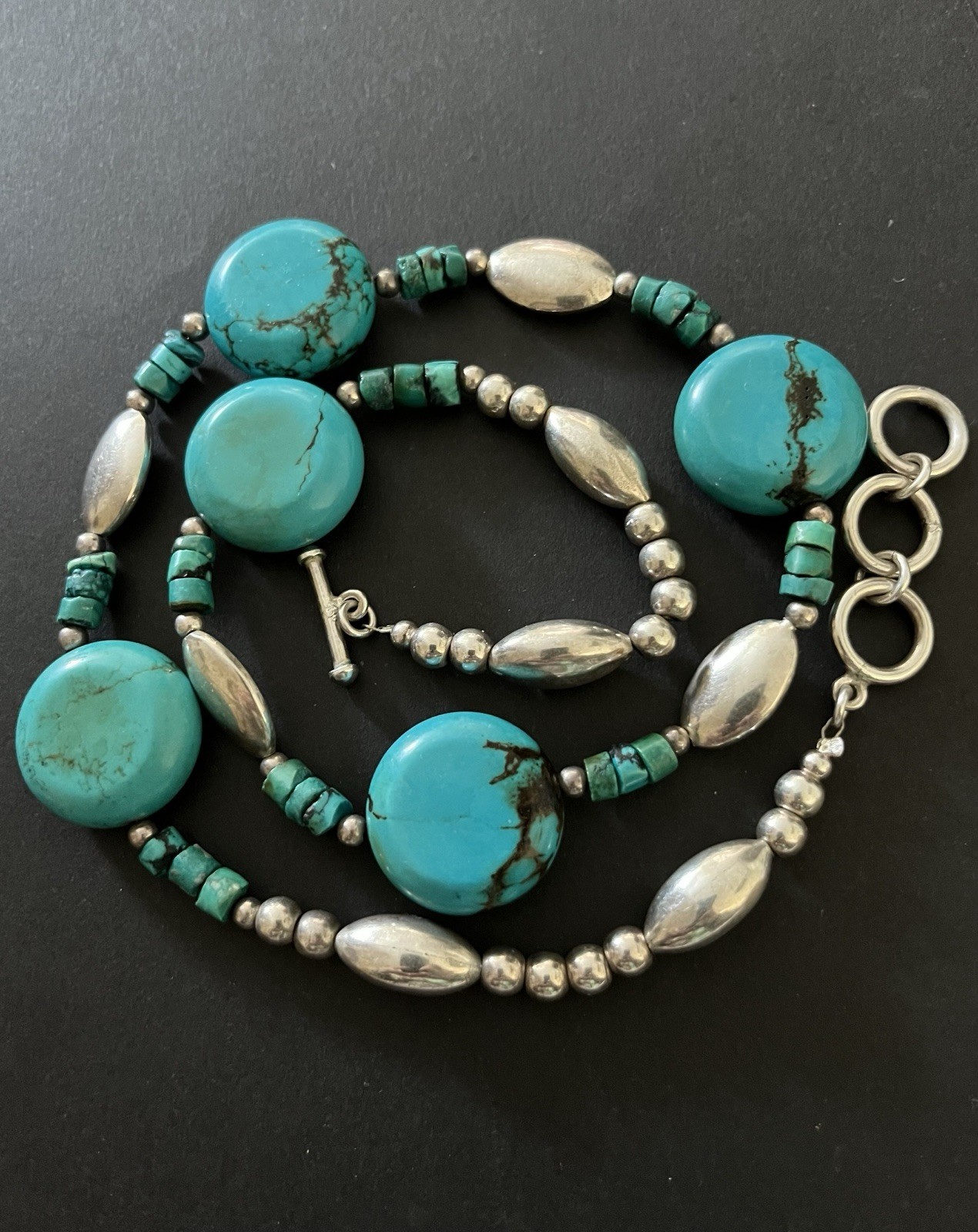 Sterling Silver Turquoise Necklace Gemstone Statement Boho Ethnic Artisan 925