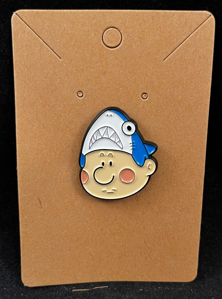 Blue Shark Hat Guy – Enamel Pin – Novelty – Animals – About 1 1/8 Inch High
