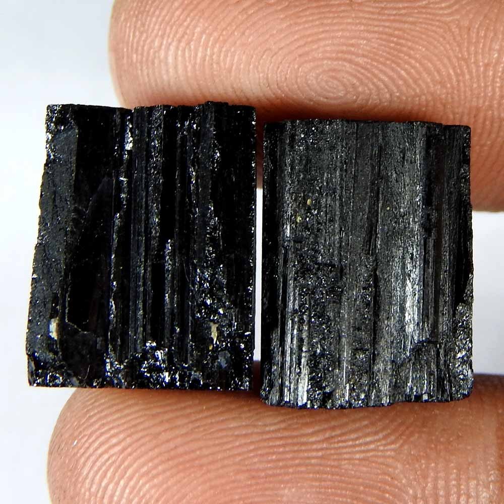 26.75 Ct Natural Black Tourmaline Cushion Pair Druzy Cabochon 14x10x5 Gemstone