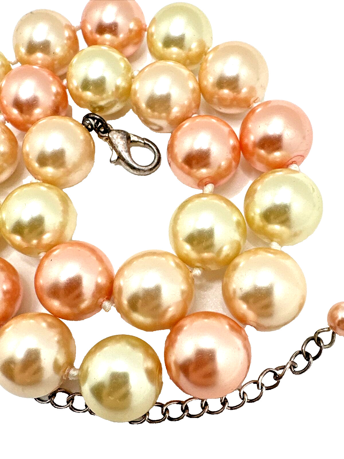 Pastel Peach Pink & Cream Choker Necklace Faux Pearl Glass Bead Statement 18”