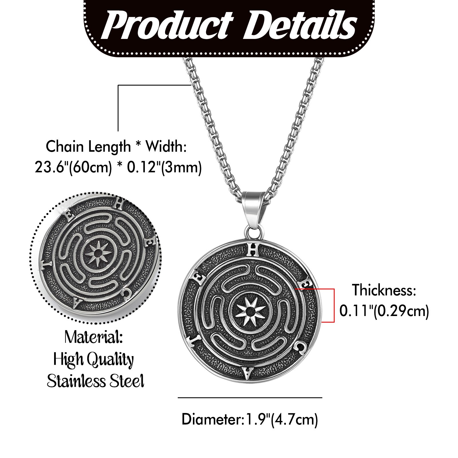 Men Hecate Triple Goddess Moon Coin Pendant Necklace Greek Mythology Jewelry