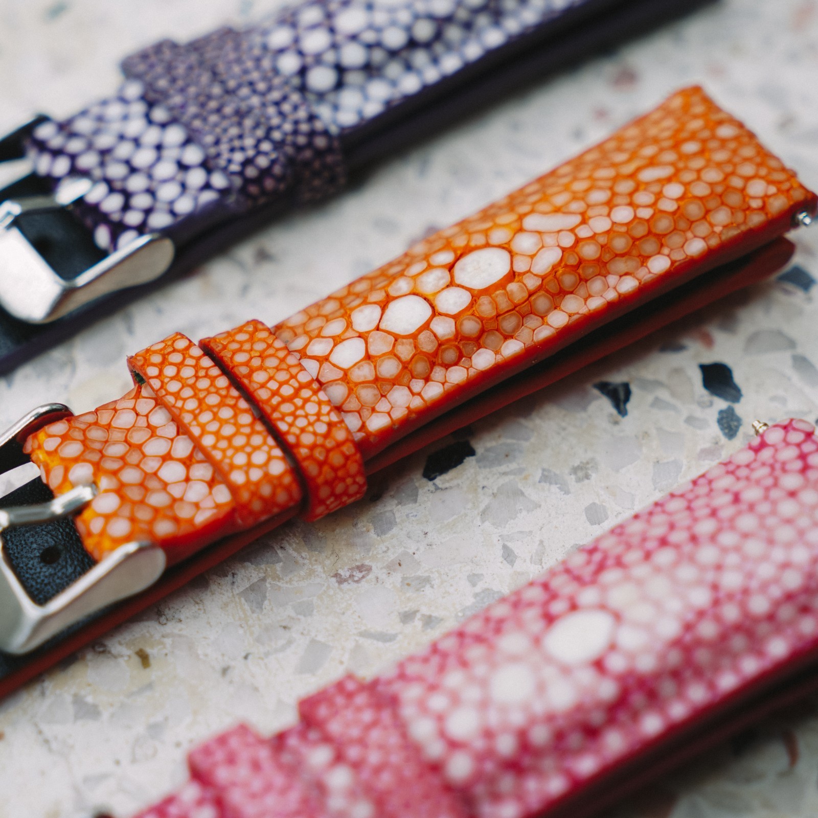 20mm Blue Leather Watch Strap Men Genuine Stingray Leather Watch Band Luxury