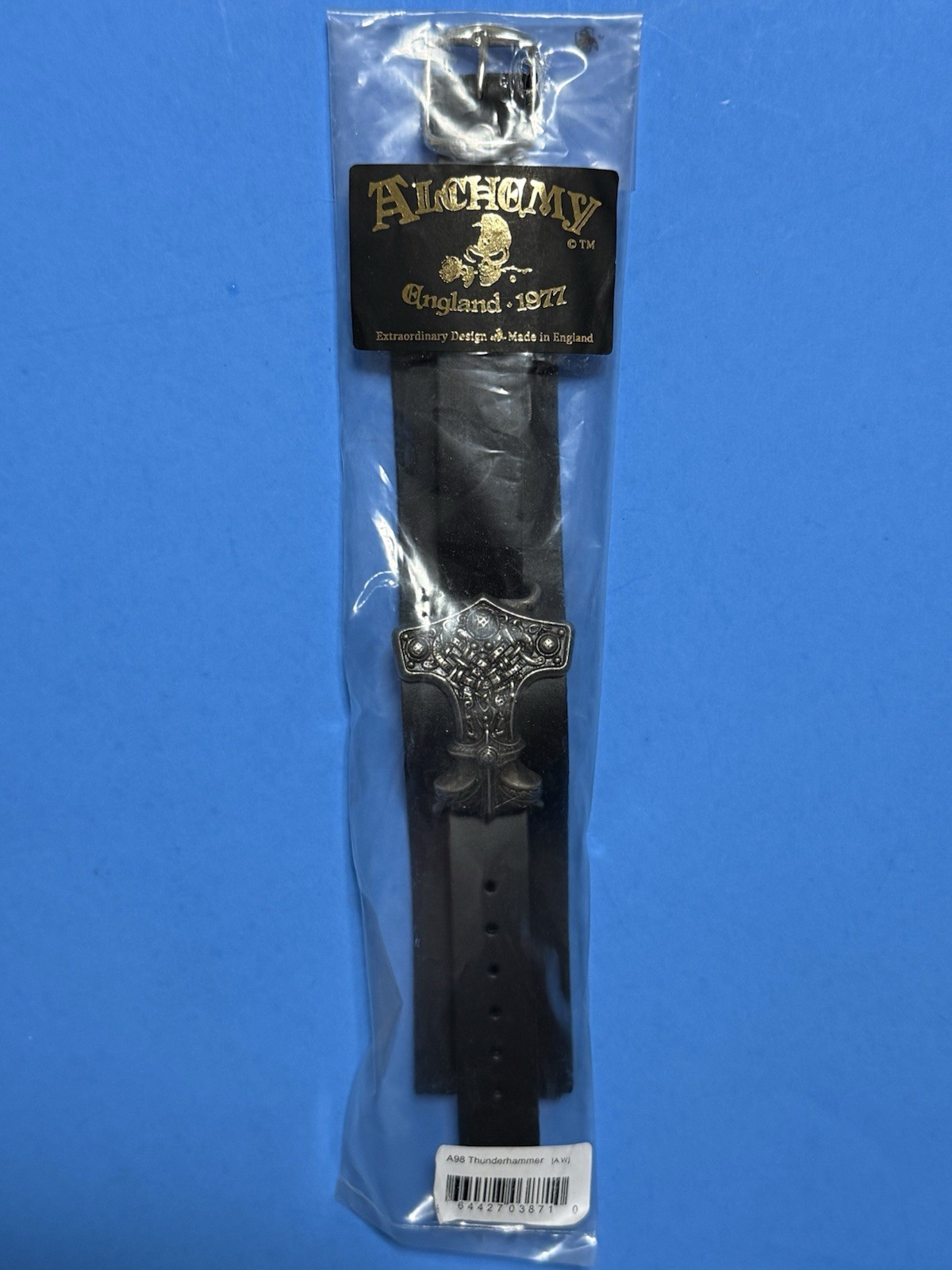 THOR THUNDER HAMMER BRACELET ALCHEMY ENGLAND 1977 PEWTER & BLACK LEATHER ITALY