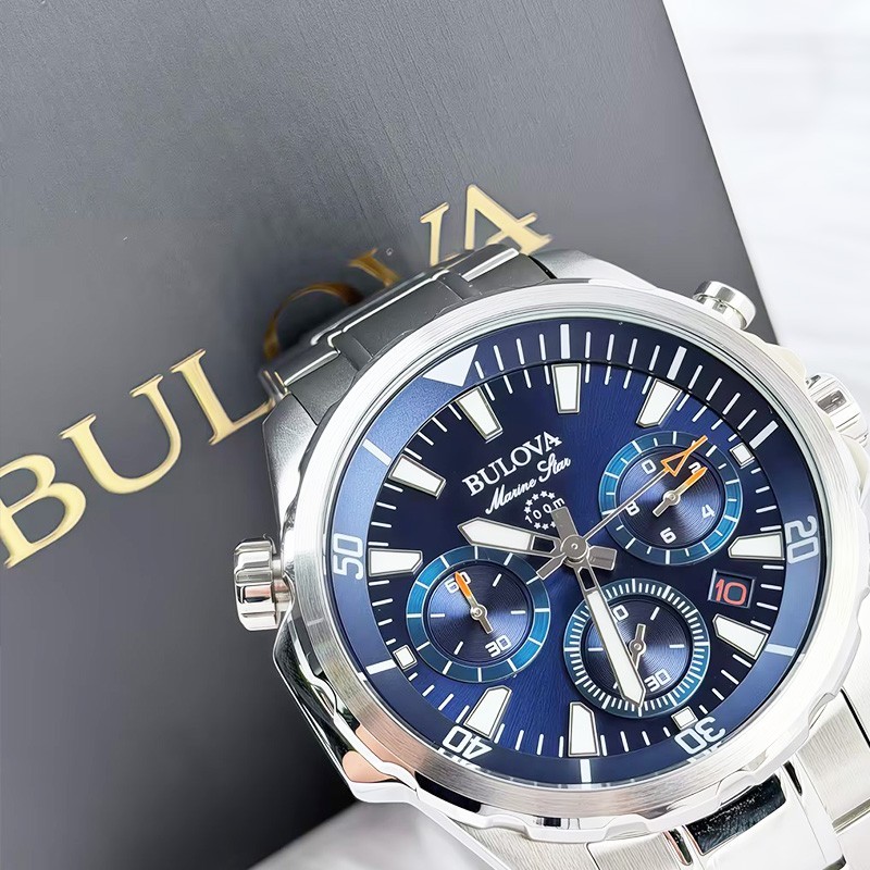 Bulova Marine Star 96B256 Men’s Chronograph Quartz Watch Blue Dial 43MM