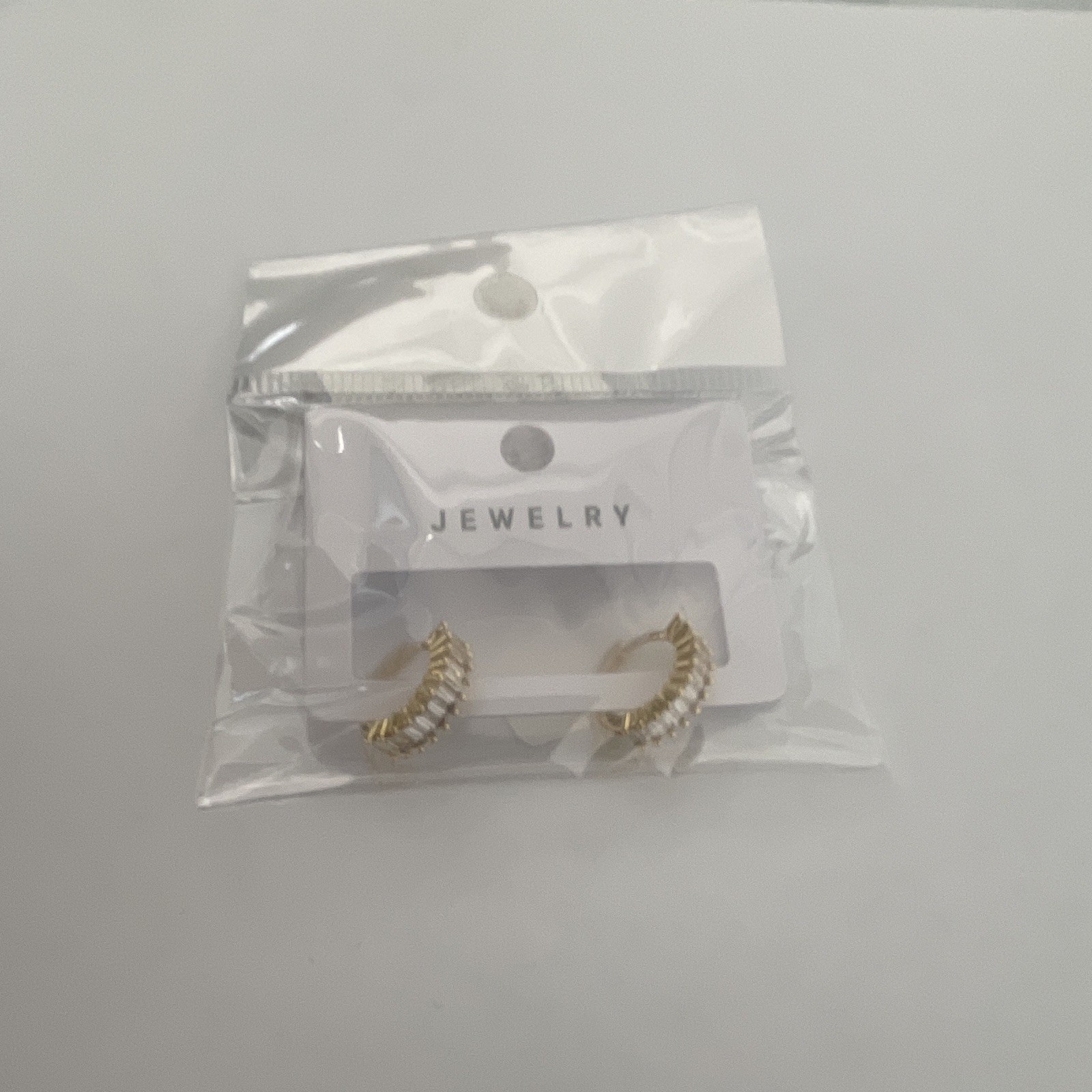 Gold Tone Crescent Hoop Earrings White/Colorless Baguette Crystal