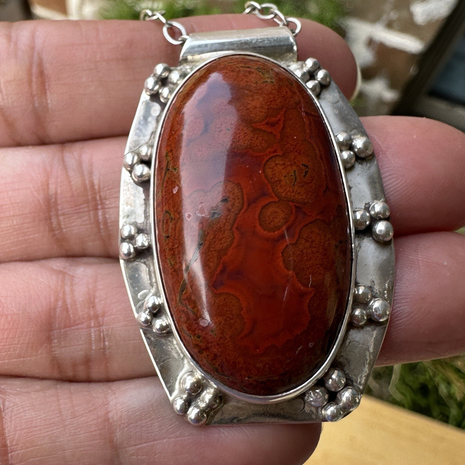 Ray Youmans Pendant Necklace 20 Inch Dino Therapod Gembone Sterling 25.0g USA
