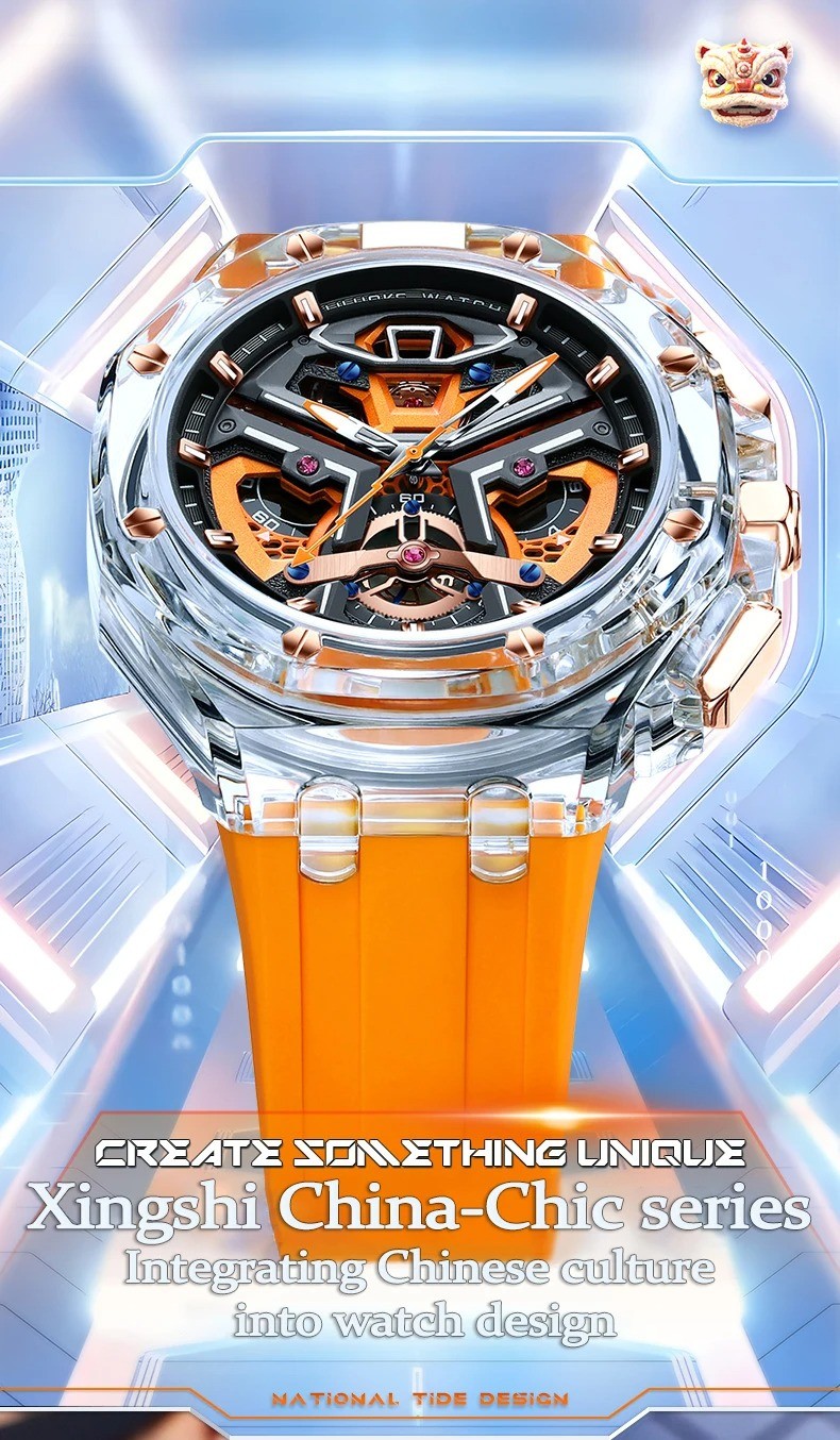 Men’s Transparent Case Watch Night Glow Fashion Sports Waterproof Casual