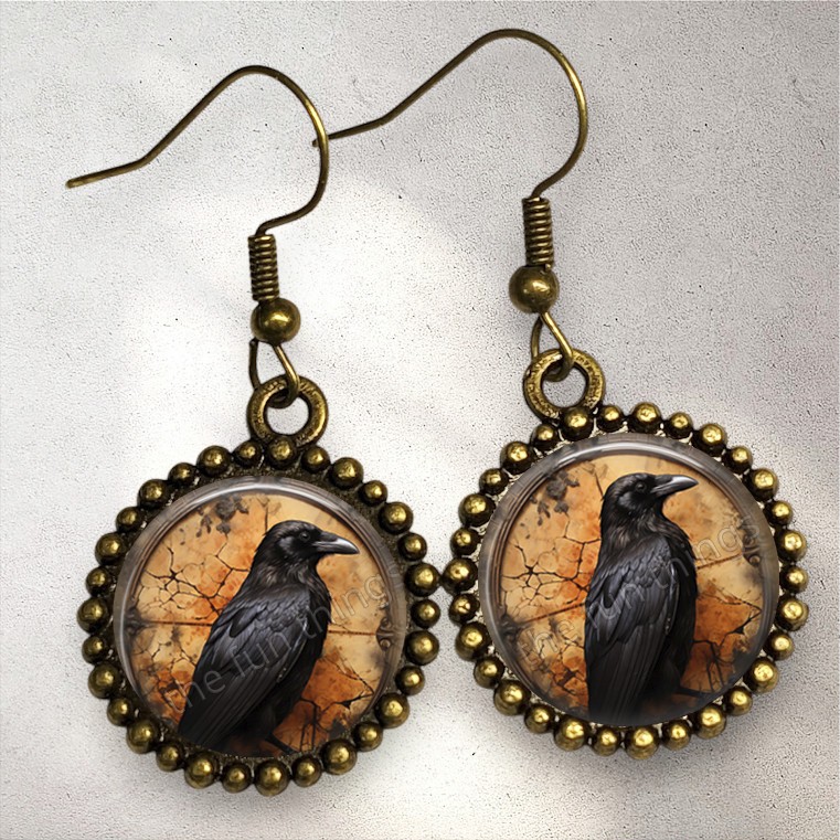 Black Raven Earrings Bronze Dangle Handcrafted Gothic Fashion Jewelry Gift