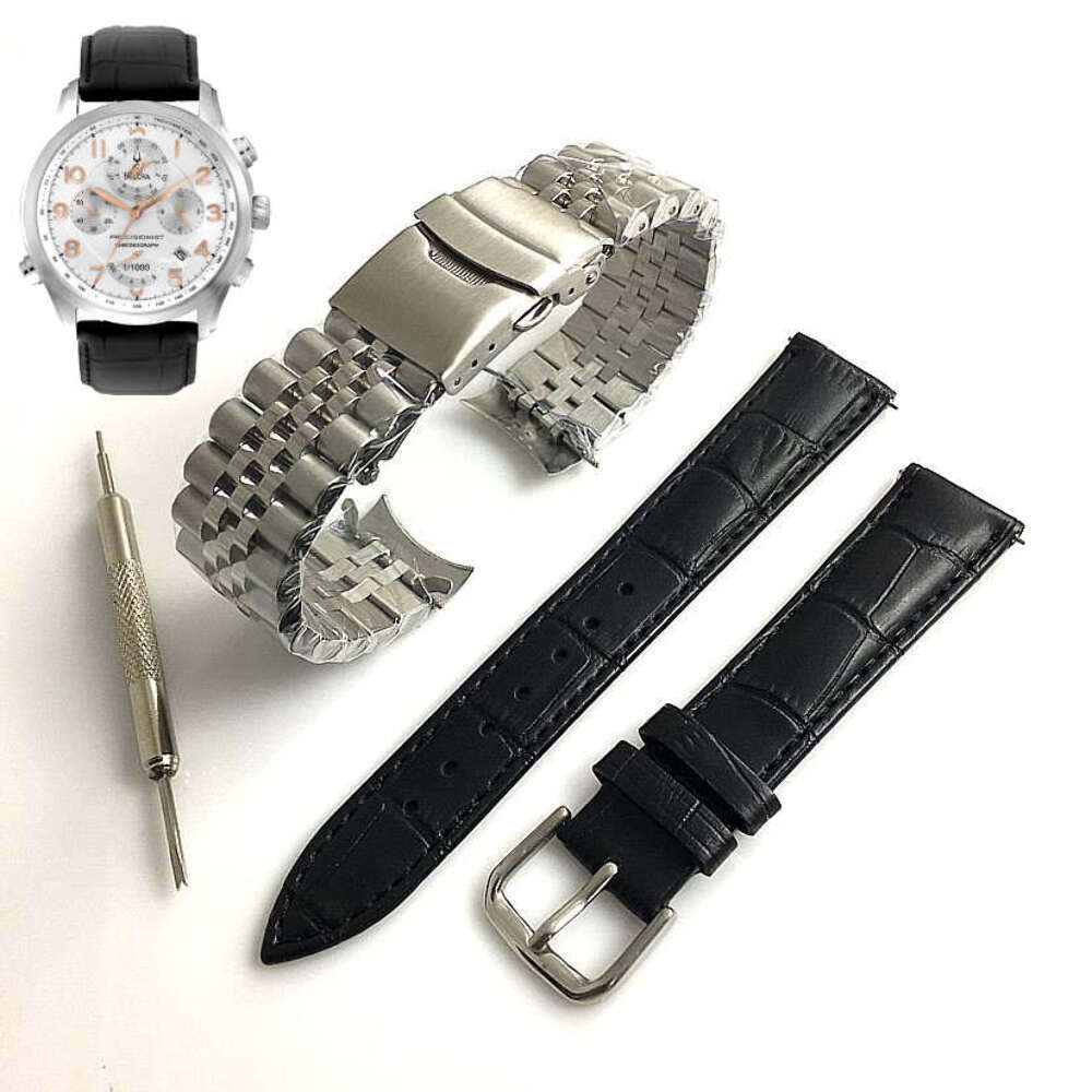 Pack of 2 Steel Bracelet & Leather Replacement Watch Band Bulova 96B182 C877749