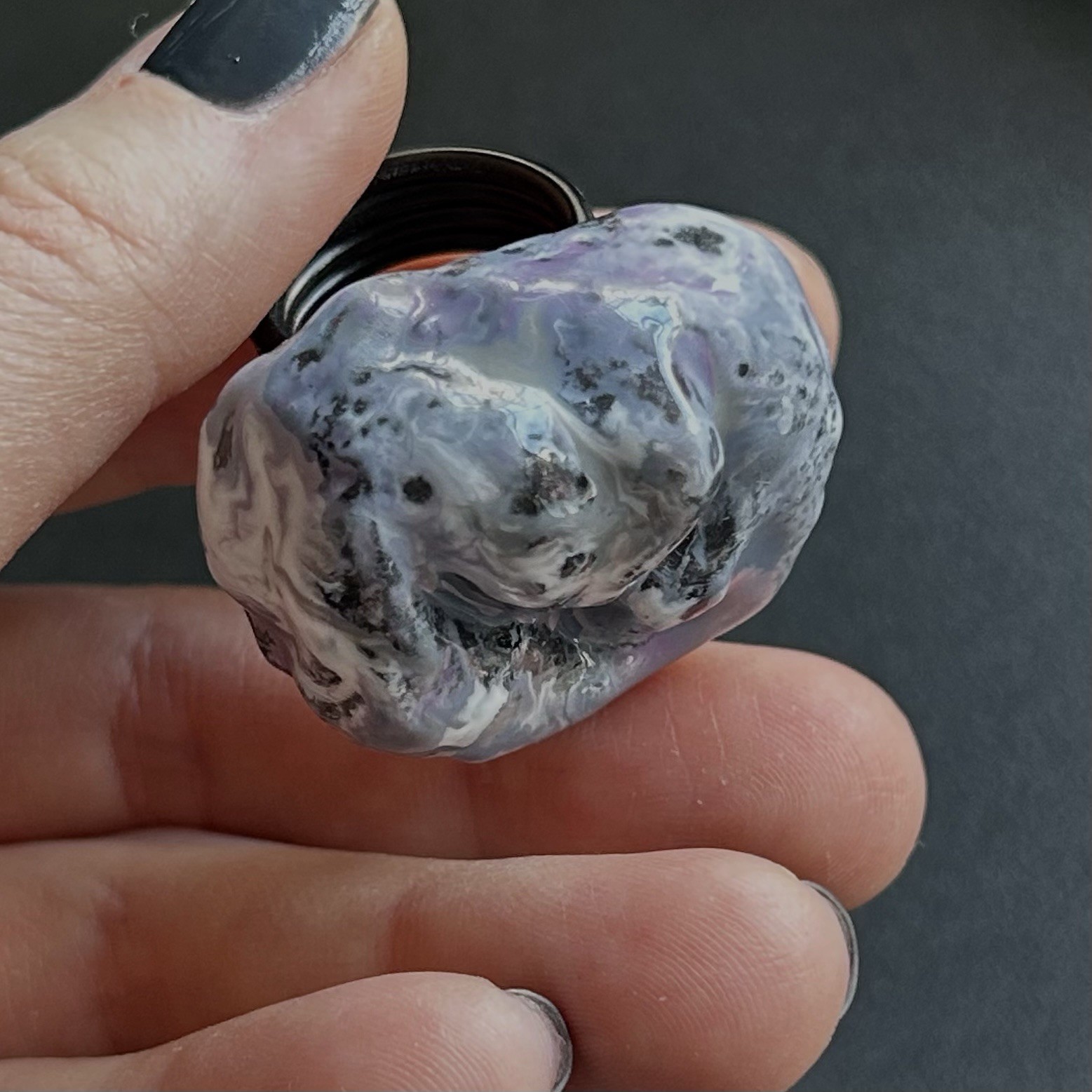 Handcrafted Statement Ring Chunky Resin Black Gray White Asymmetrical Art