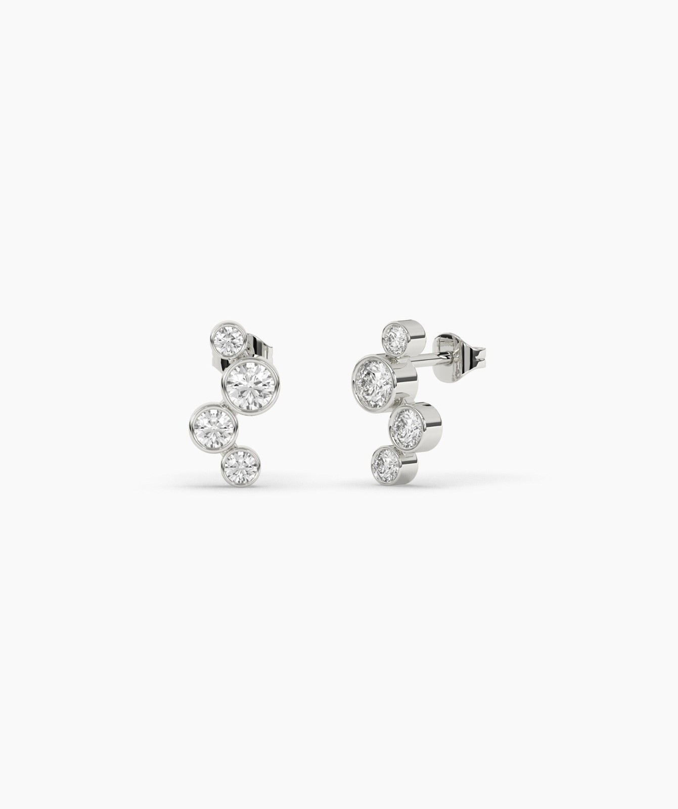 14K Gold Round Lab Grown Diamond Four Stone Bezel Diamond Climber Stud Earrings