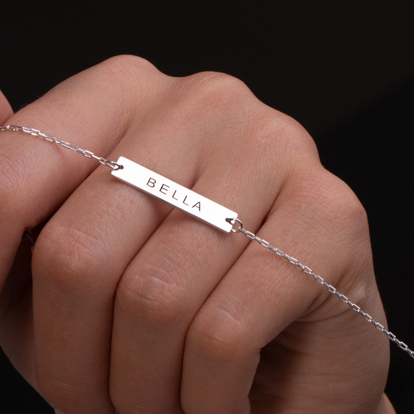 Custom Engraved Name Bar Bracelet 925 Sterling Silver Gold/Rose Gold/Silver