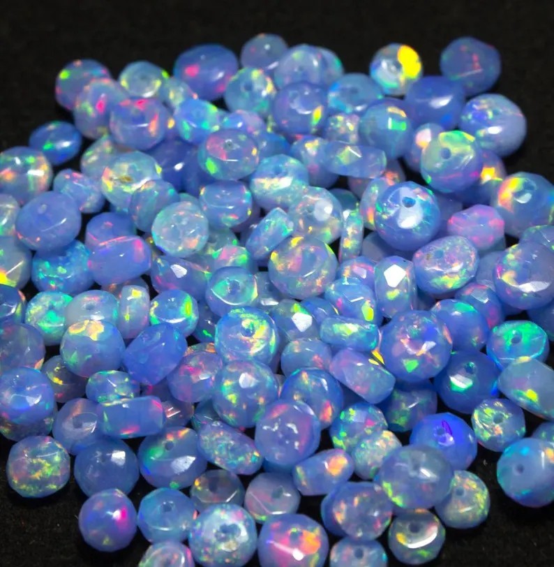 2-3mm Natural Blue Ethiopian Fire Opal Faceted Roundell Loose Beads Gemstone