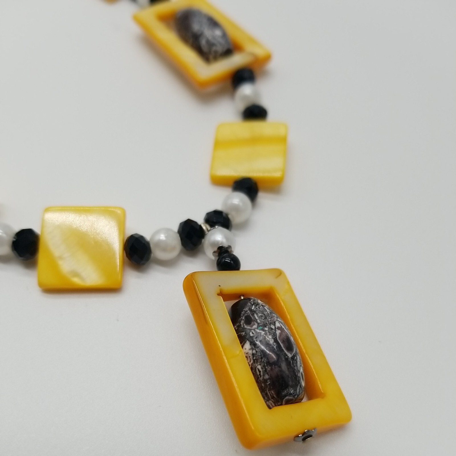Vintage Square Beaded Yellow Black Gray Bohemian Style Necklace