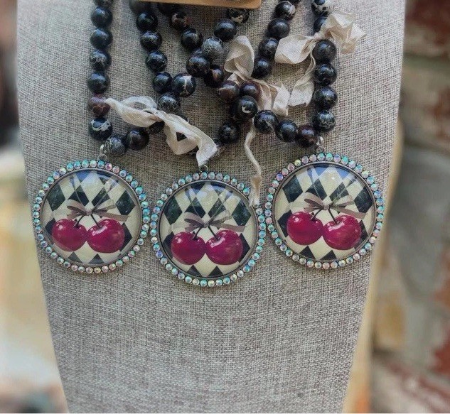 Gypsy South Retro Cherry Necklace With Jasper Beads