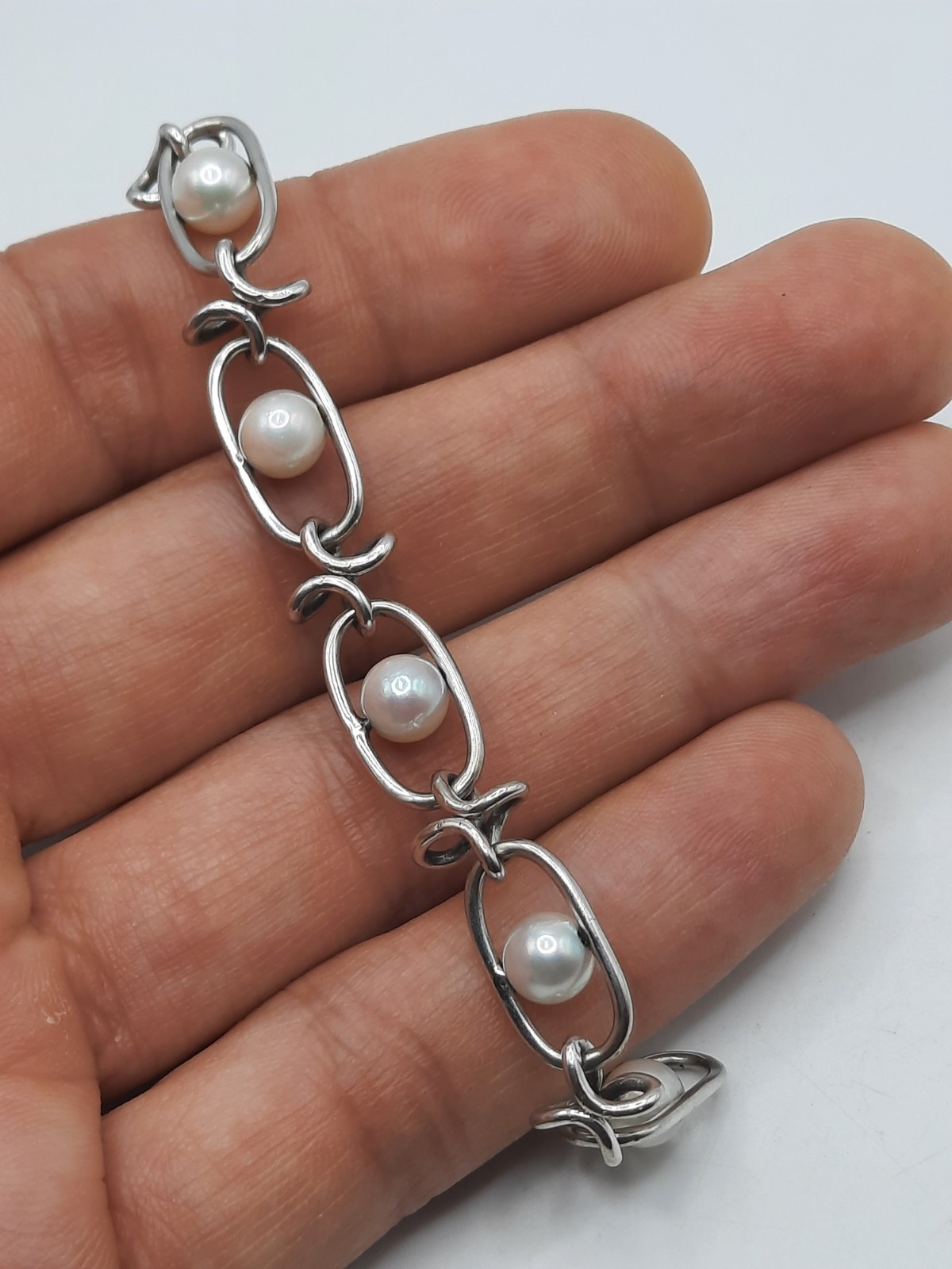 14k White Gold & Pearl Bracelet 7.25″ 10g Approx 8mm
