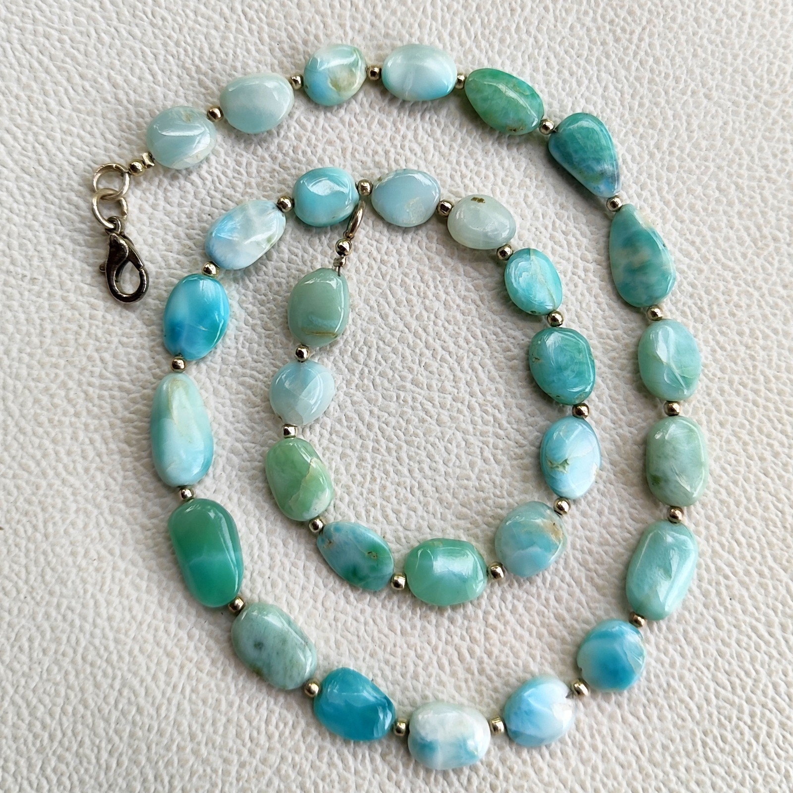 Natural Larimar Nugget Beads Necklace 9-13mm Smooth Dominican Gemstone 15.5″