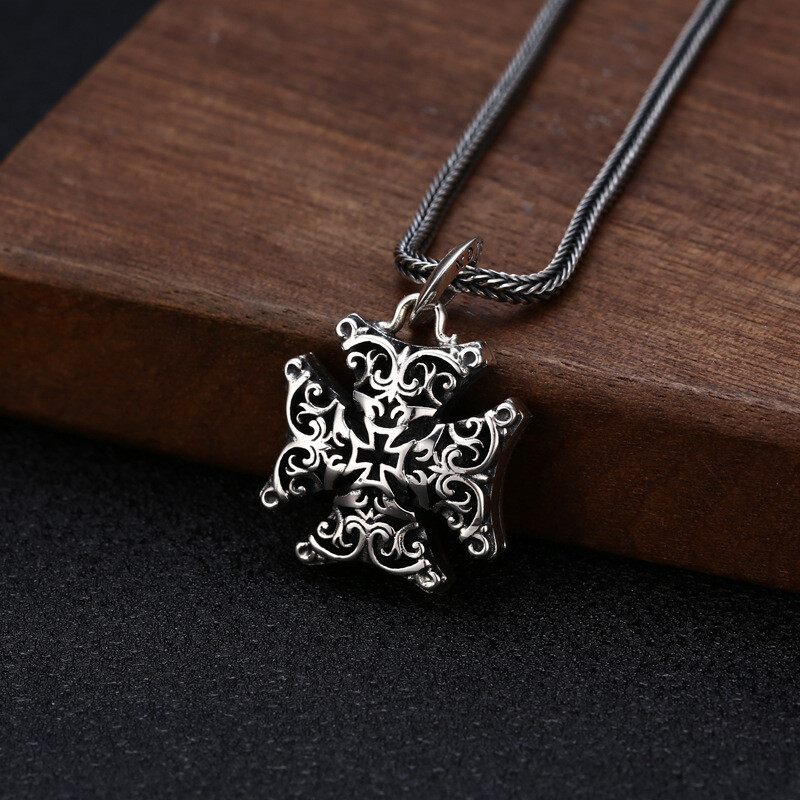 S925 Sterling Silver FILIGREE IRON CROSS Pendant Layered Gothic Biker Ornate