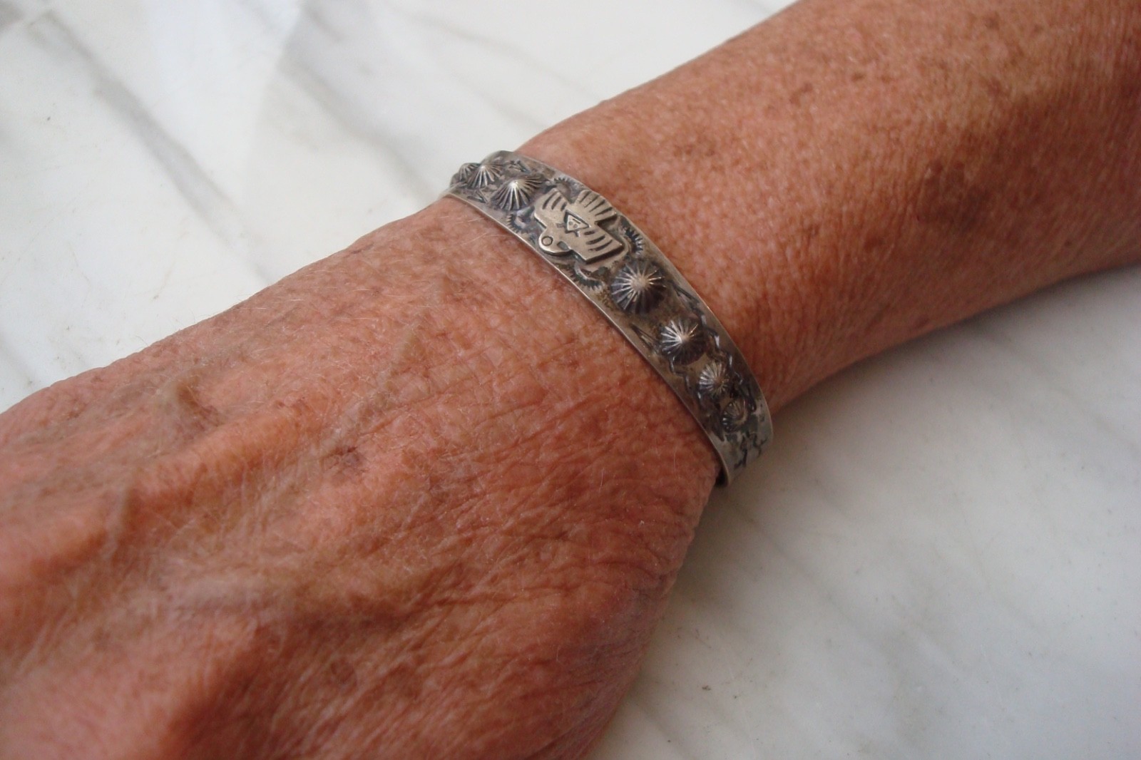 Vtg MORNING STAR THUNDERBIRD GILA MONSTER Navajo SILVER BRACELET Fred Harvey Era