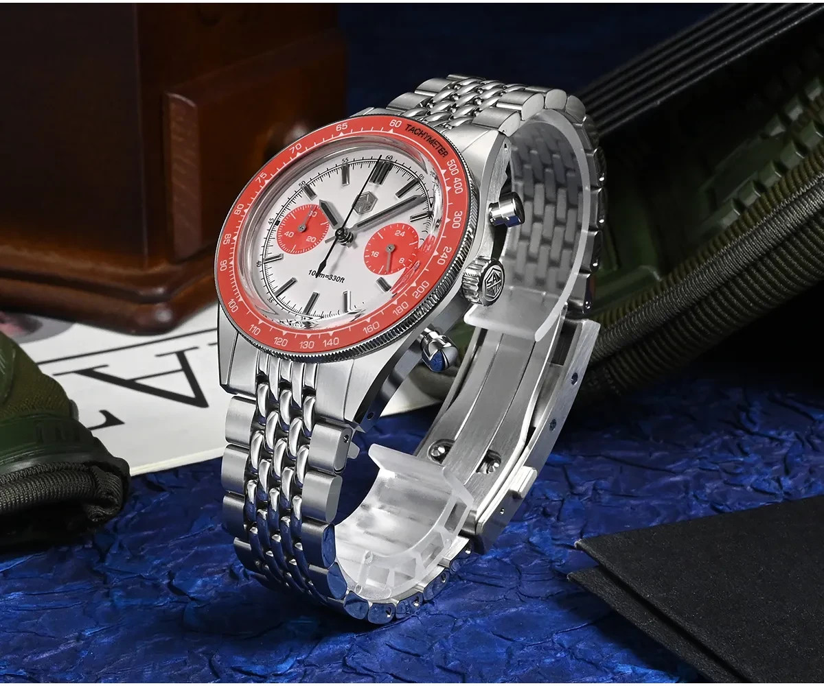 Vivid Orange “Panda” Dial 40mm San Martin VK64 Mechaquartz Chronograph!