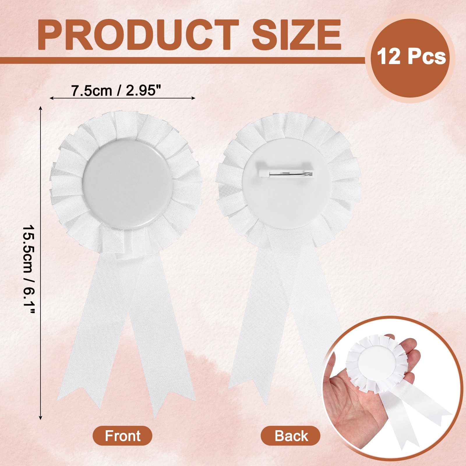 Blank Award Ribbon Prize, 12Pcs Party Badge Brooch for Women, White