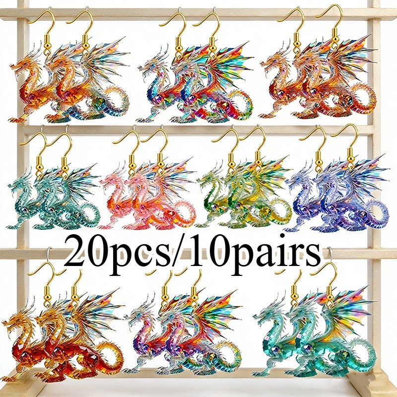 10 Pairs Acrylic Colorful Pterosaur Hip-hop Style Pterosaur Pendant Earrings