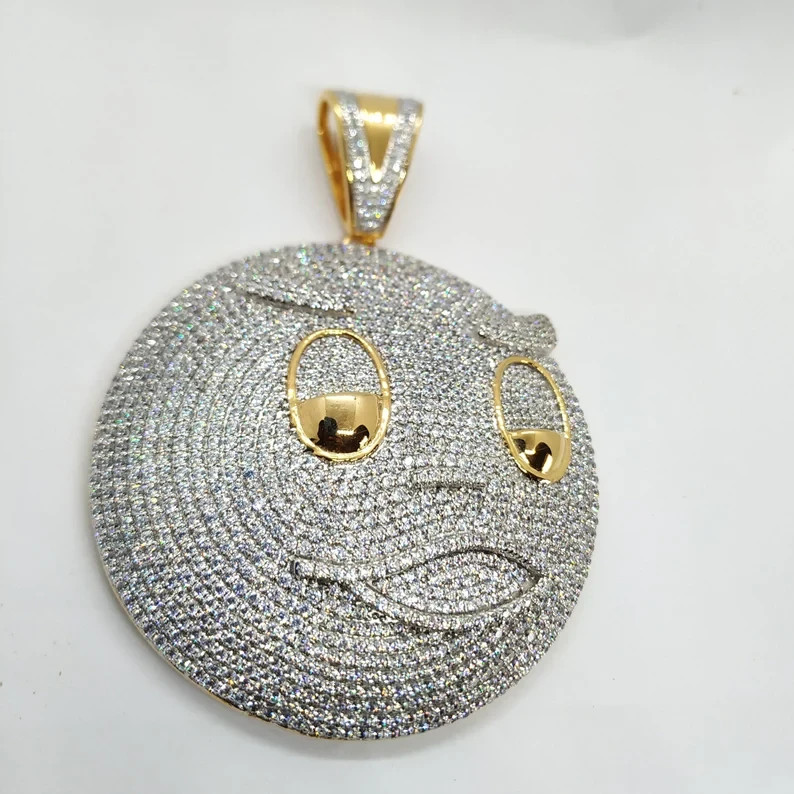 Real Moissanite 2.30Ct Round Cut Men Blood Money Pendant 14K Yellow Gold Plated