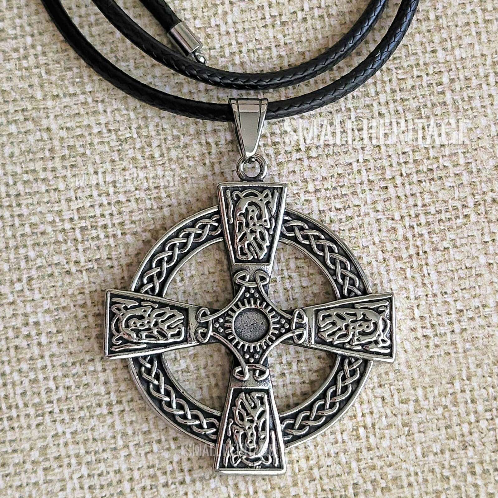 Large Celtic Cross Necklace Stainless Steel Irish Christian Pendant Chain Men