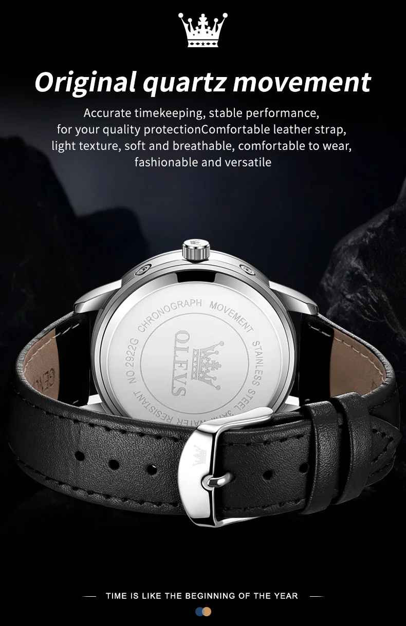Waterproof Quartz Watch Men’s OLEVS Luminous Luxury Leather Men Business Strap