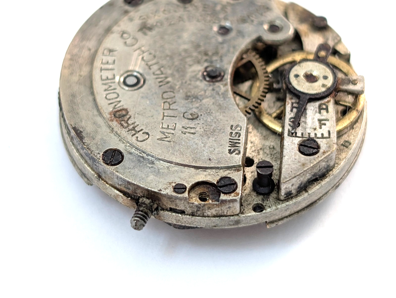 Vintage METRO 11C Chronometer 6j Art Deco 24mm Swiss Watch Movement PARTS REPAIR