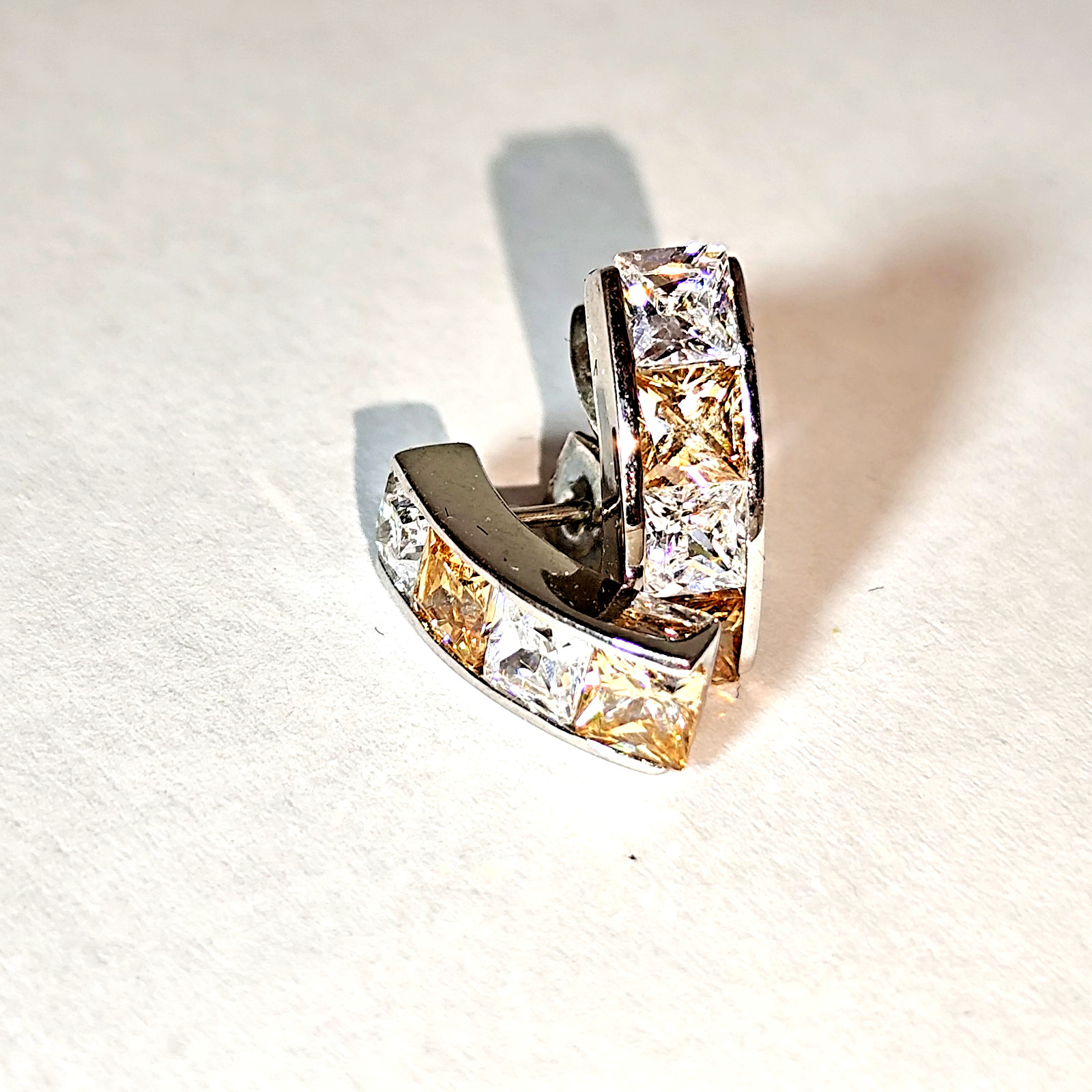Half Hoop Earrings Studs 925 Sterling Silver Zircon Citrine