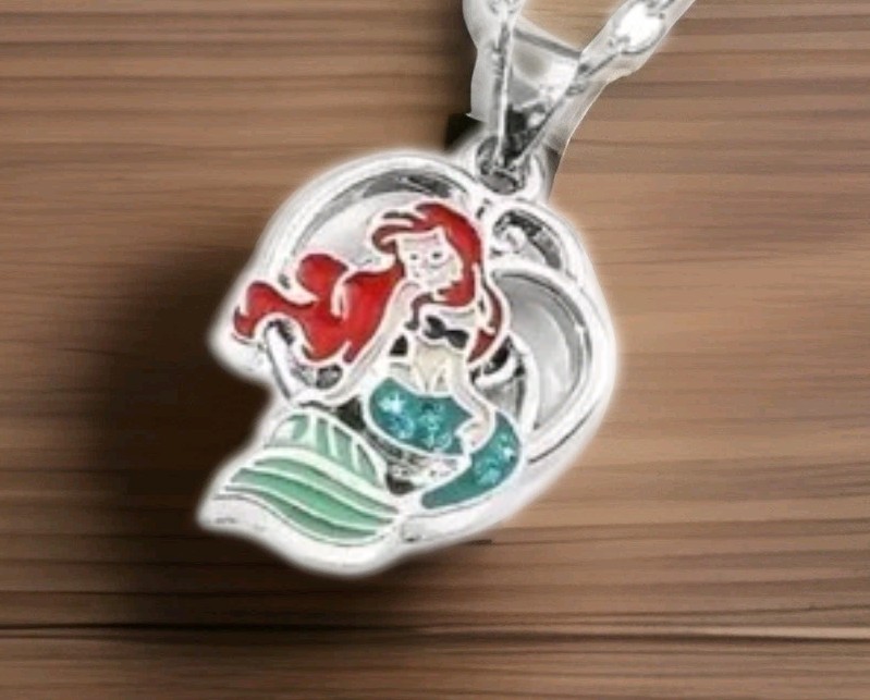 Little Mermaid Charm Bracelet And Necklace Set.Enamel Silvertone All Ages
