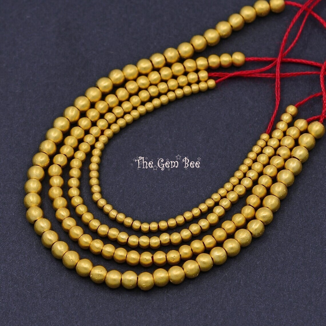 18k Yellow Gold 2/2.5/3/3.5mm Matte Finish Handmade Off Round Spacer Bead (10)