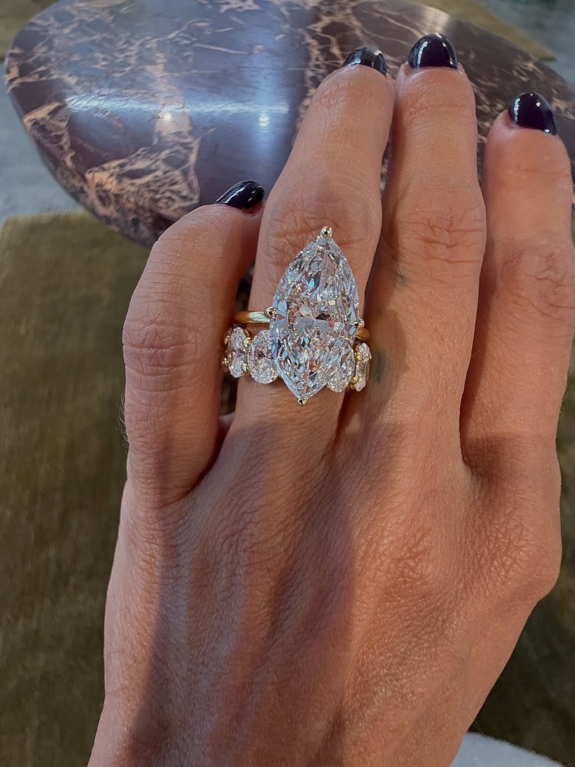 10.60 Ct Marquise Cut Lab Grown Ring With Oval Cut Diamond Band 14K Yellow Gold