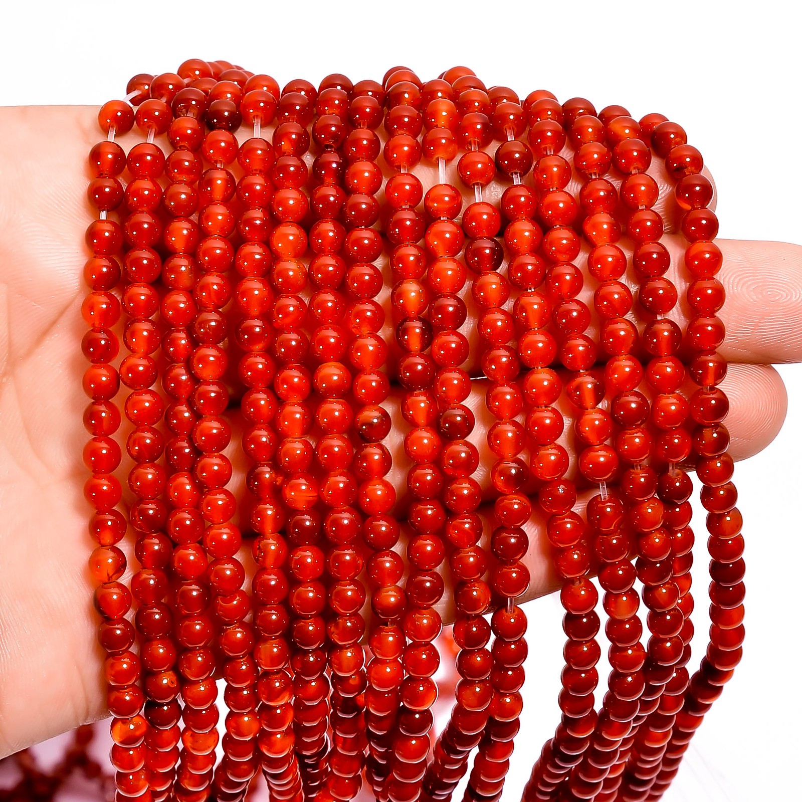 Natural Red Onyx Gemstone Round Shape Smooth Beads 4X4.5 mm Strand 15″ AB-583