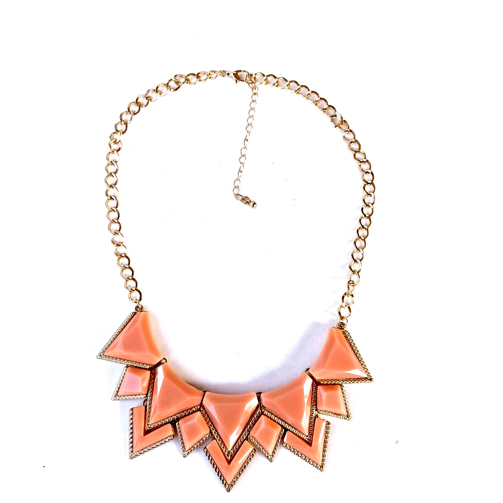 Necklace Statement Choker Geometric Art Deco Peachy Pink Gold Tone Vintage