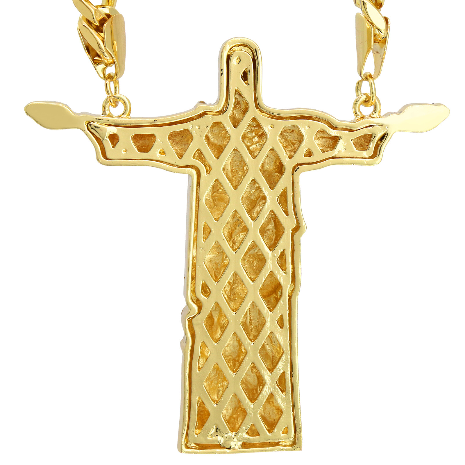 Gold Plated Huge Christ The Redeemer Pendant Cubic-Zirconia 30″ Cuban Chain
