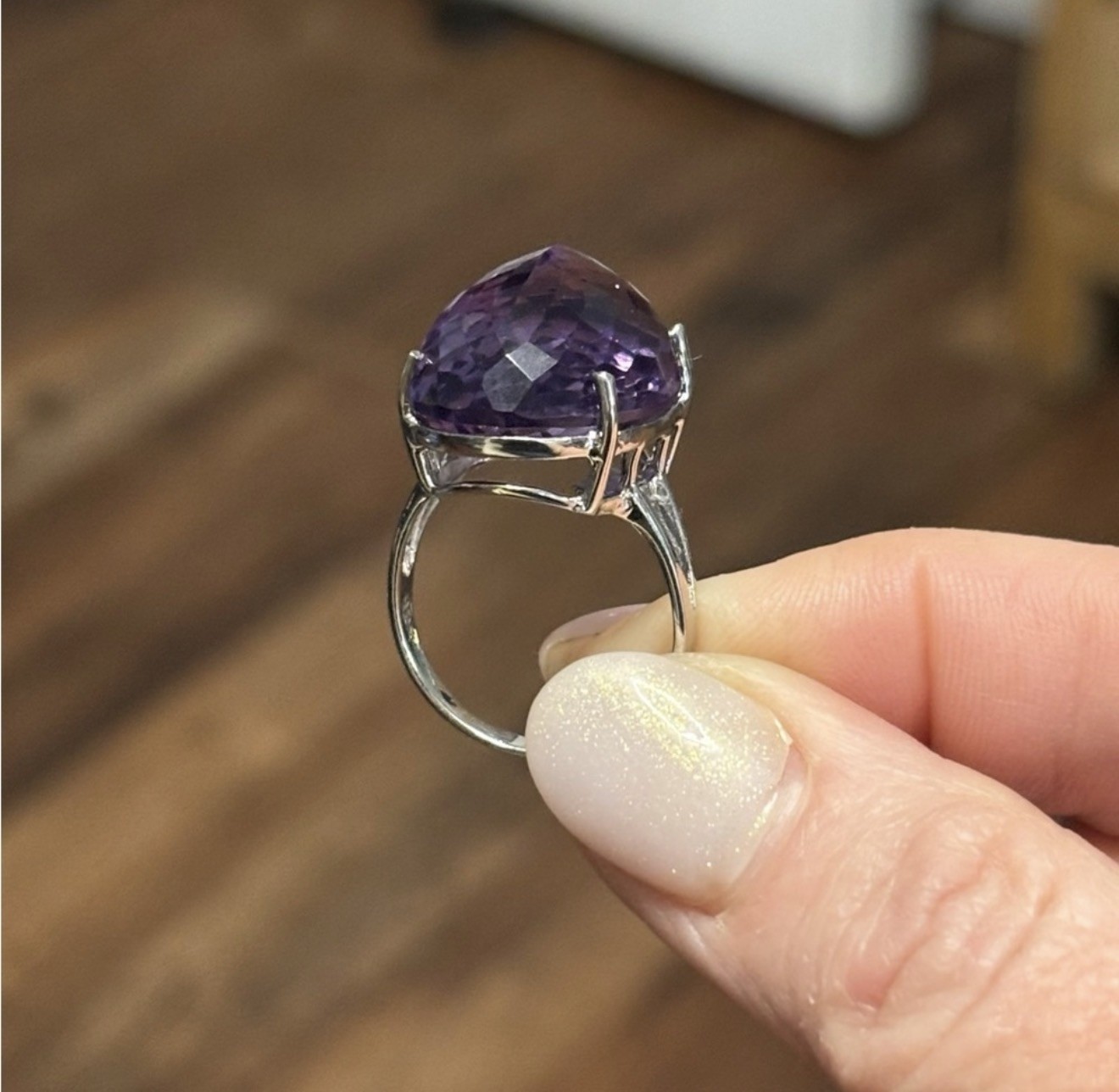 RARE! 30CT Natural Amethyst Reverse setting 925 Sterling Silver Ring Size 9